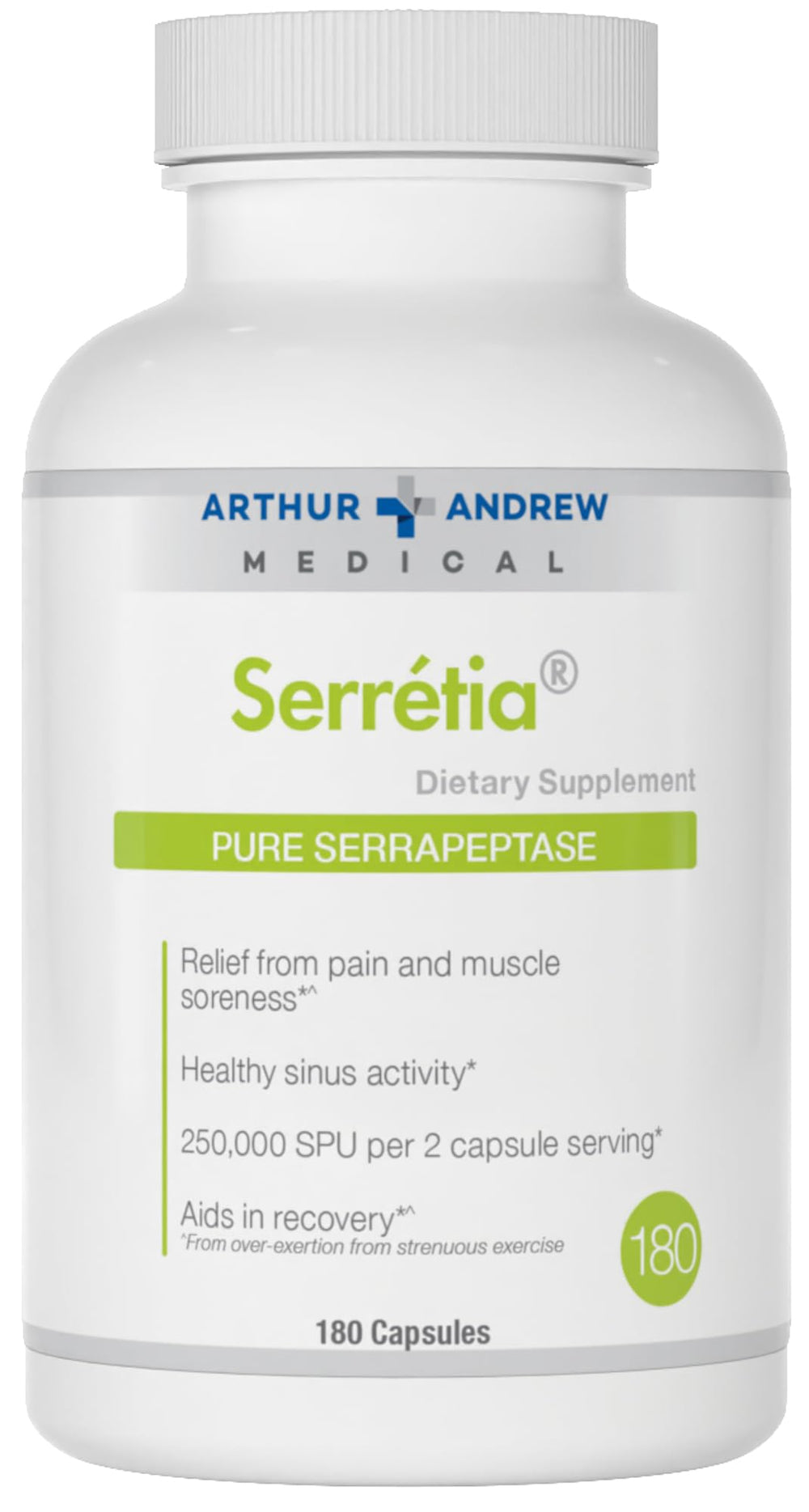Arthur Andrew Medical Serretia bottle label showing product details for informed purchase