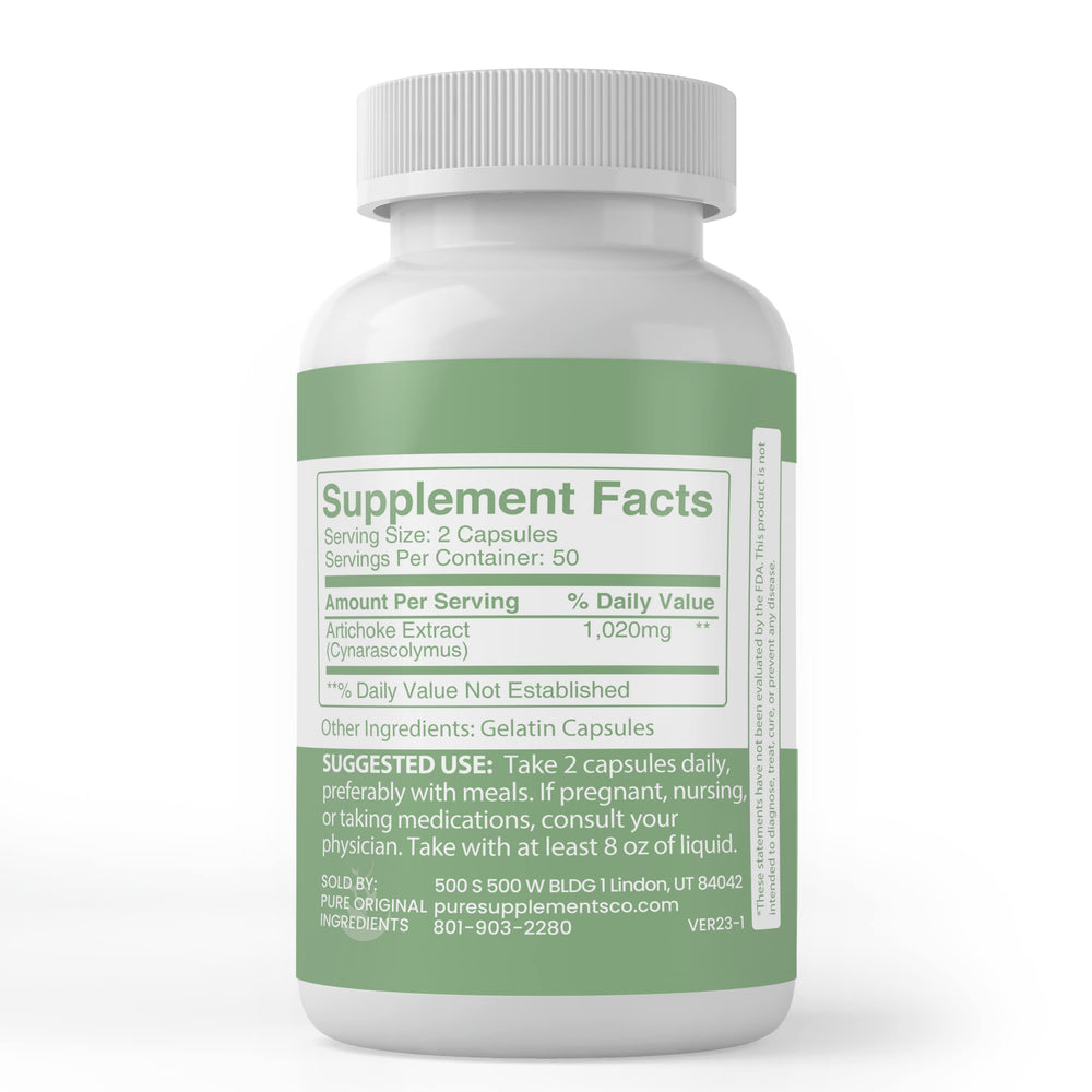 Pure Original Ingredients Artichoke Extract label on bottle, Pack of 2