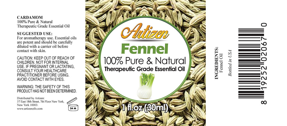 Artizen fennel essential oil 30ml bottle side view