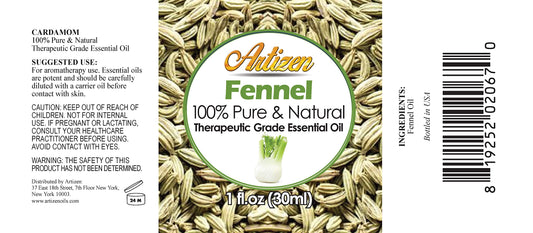 Artizen fennel essential oil 30ml bottle side view