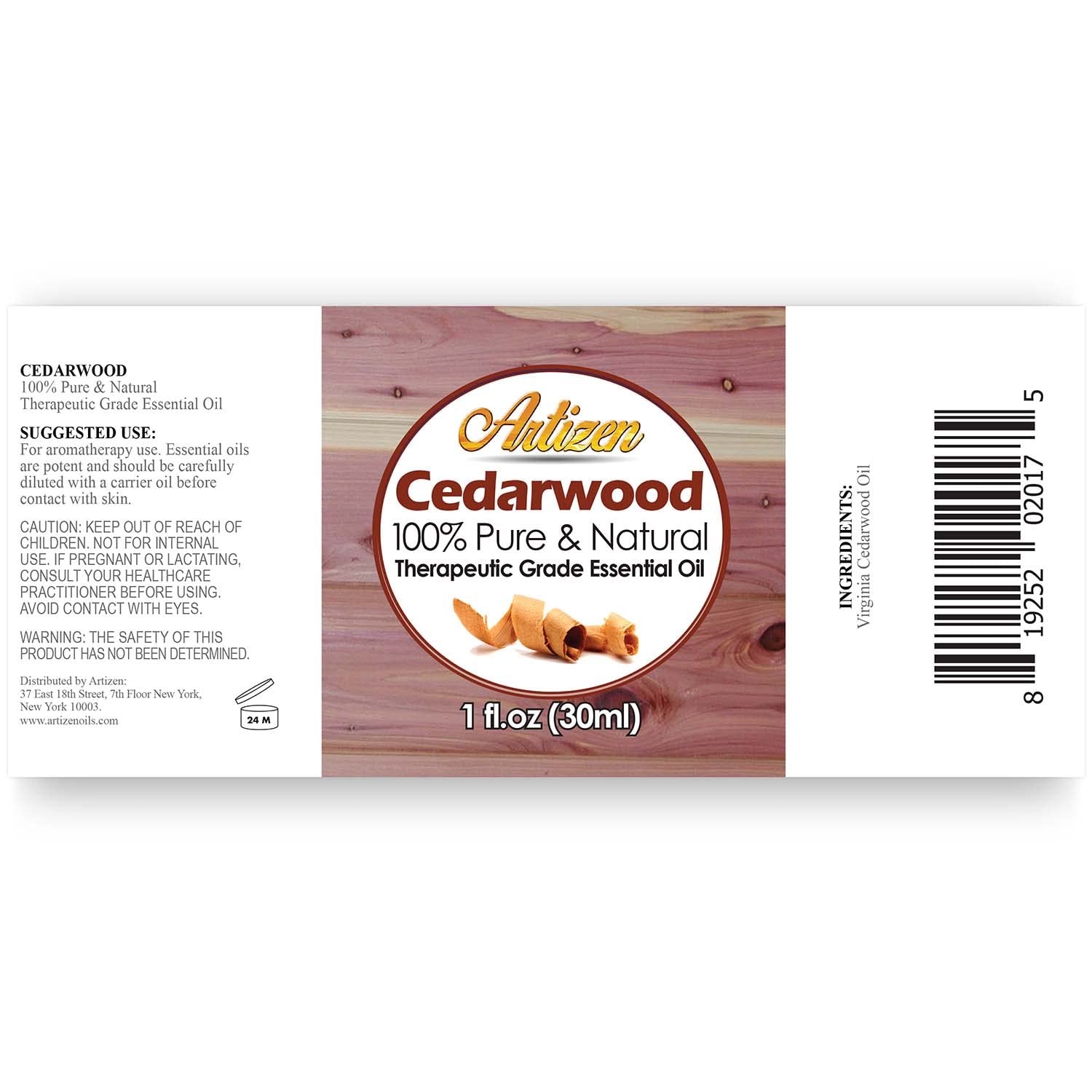 Close-up of Artizen Cedarwood oil 30ml bottle