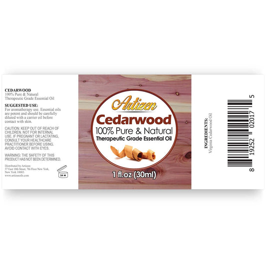 Close-up of Artizen Cedarwood oil 30ml bottle