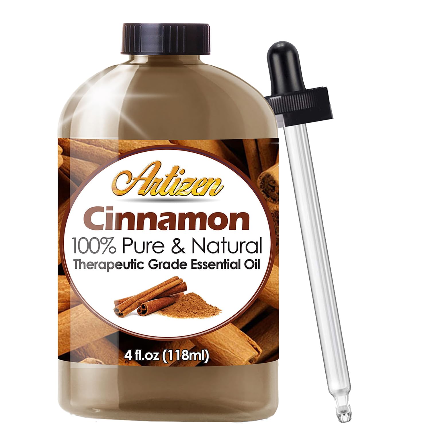Artizen Cinnamon Essential Oil 4oz bottle with UV coating