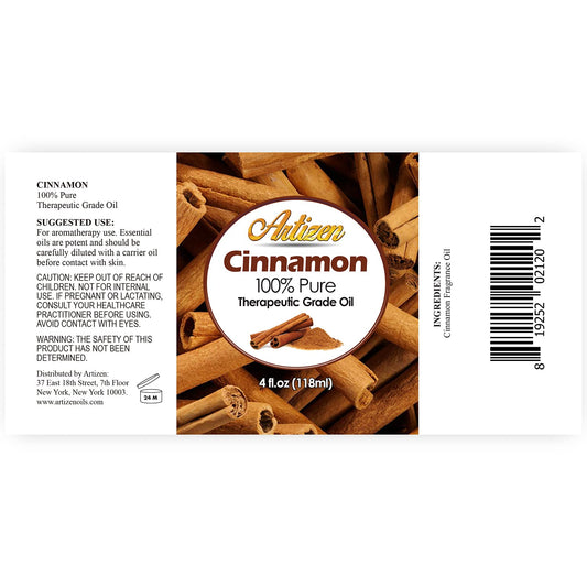 Close-up of Artizen Cinnamon Essential Oil 4oz bottle