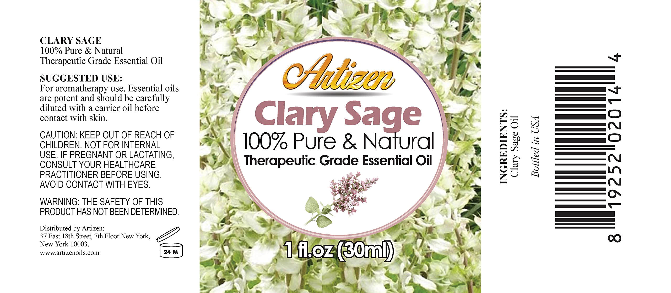Artizen Clary Sage Oil bottle angled for context