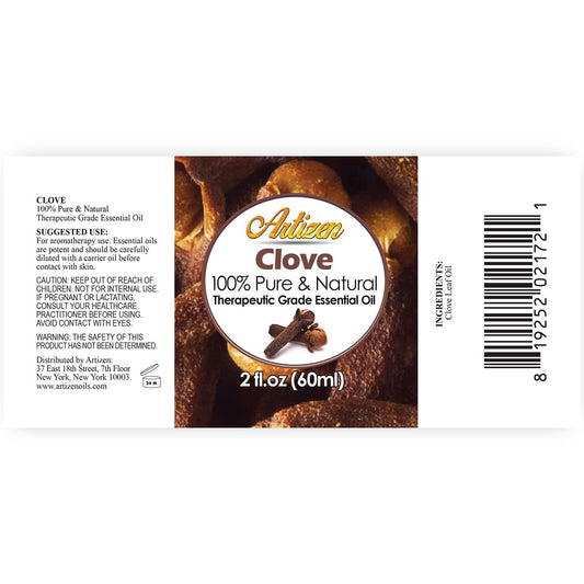 Clove essential oil label with purity information