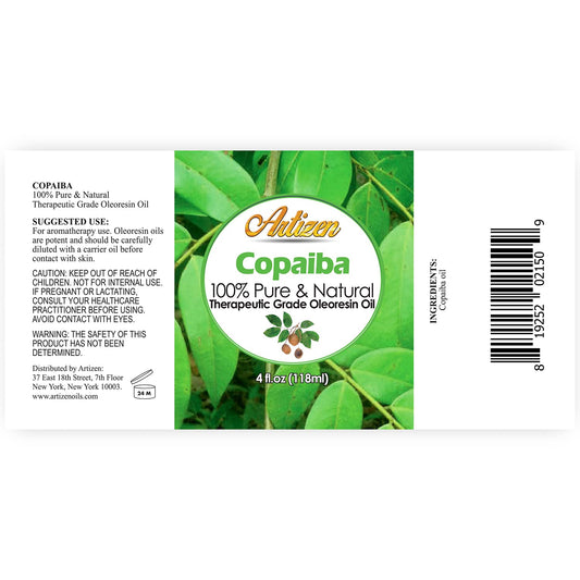 Side view of Artizen Copaiba essential oil bottle