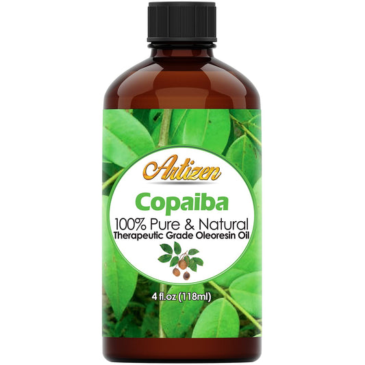 Artizen Copaiba essential oil 4oz bottle with UV-protected glass