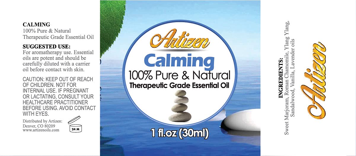 Artizen calming essential oil bottle packaging and box