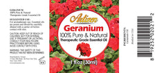 Close-up of Artizen Geranium Essential Oil bottle