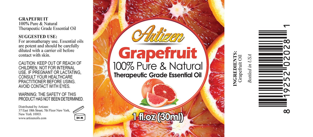 Close-up of Artizen Grapefruit Essential Oil bottle 30ml