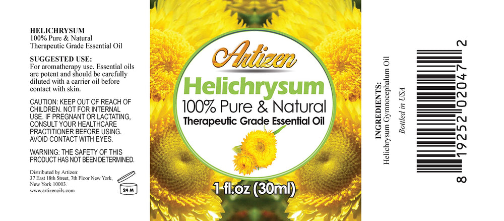 UV-coated glass bottle packaging for Helichrysum oil