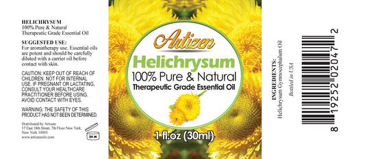 UV-coated glass bottle packaging for Helichrysum oil