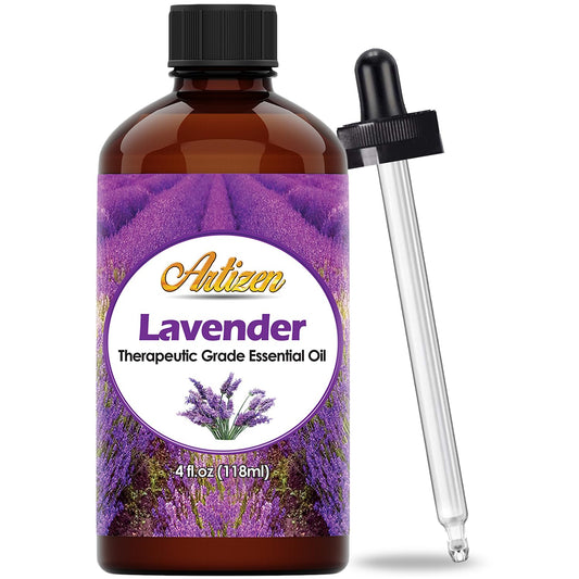 Artizen Lavender Essential Oil 4 oz bottle with dropper in UV glass