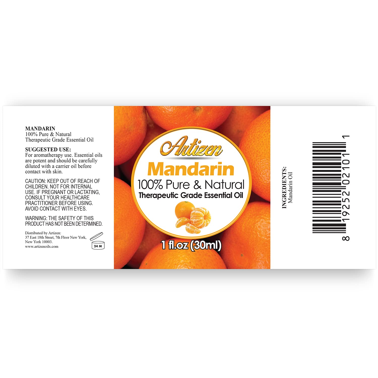 Artizen Mandarin Essential Oil 30ml bottle side view