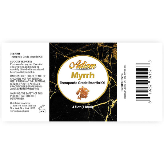 UV-coated glass bottle protecting Myrrh essential oil