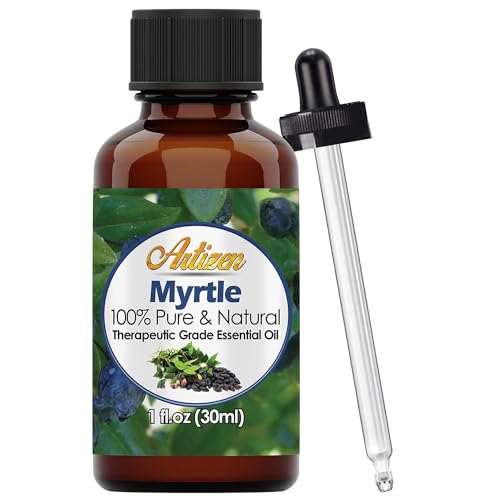 Artizen Myrtle essential oil label showing purity
