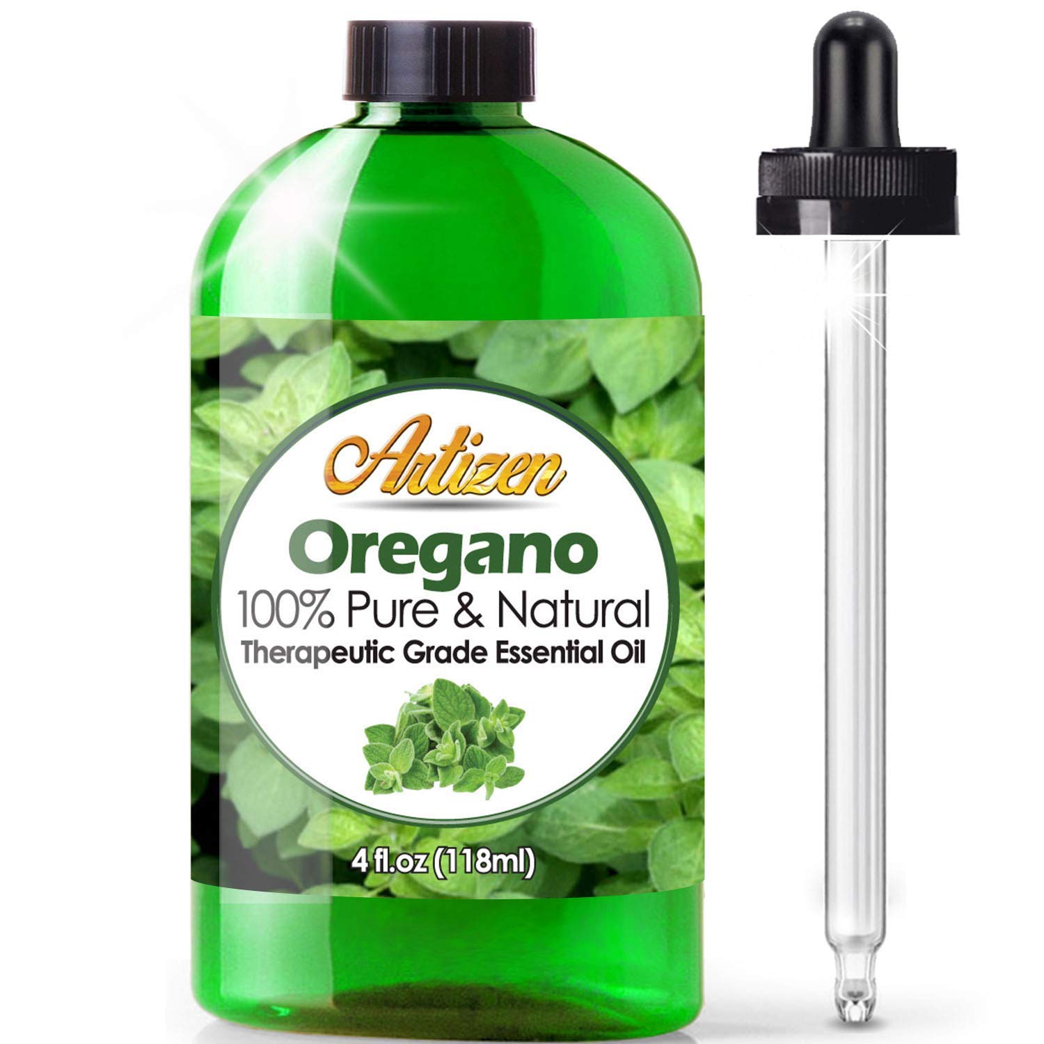 Artizen oregano essential oil 4 oz bottle with UV-protected glass