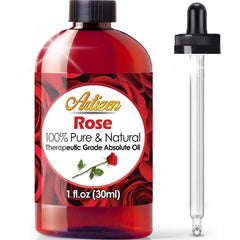 Artizen Rose Essential Oil 1oz bottle in UV-protected glass