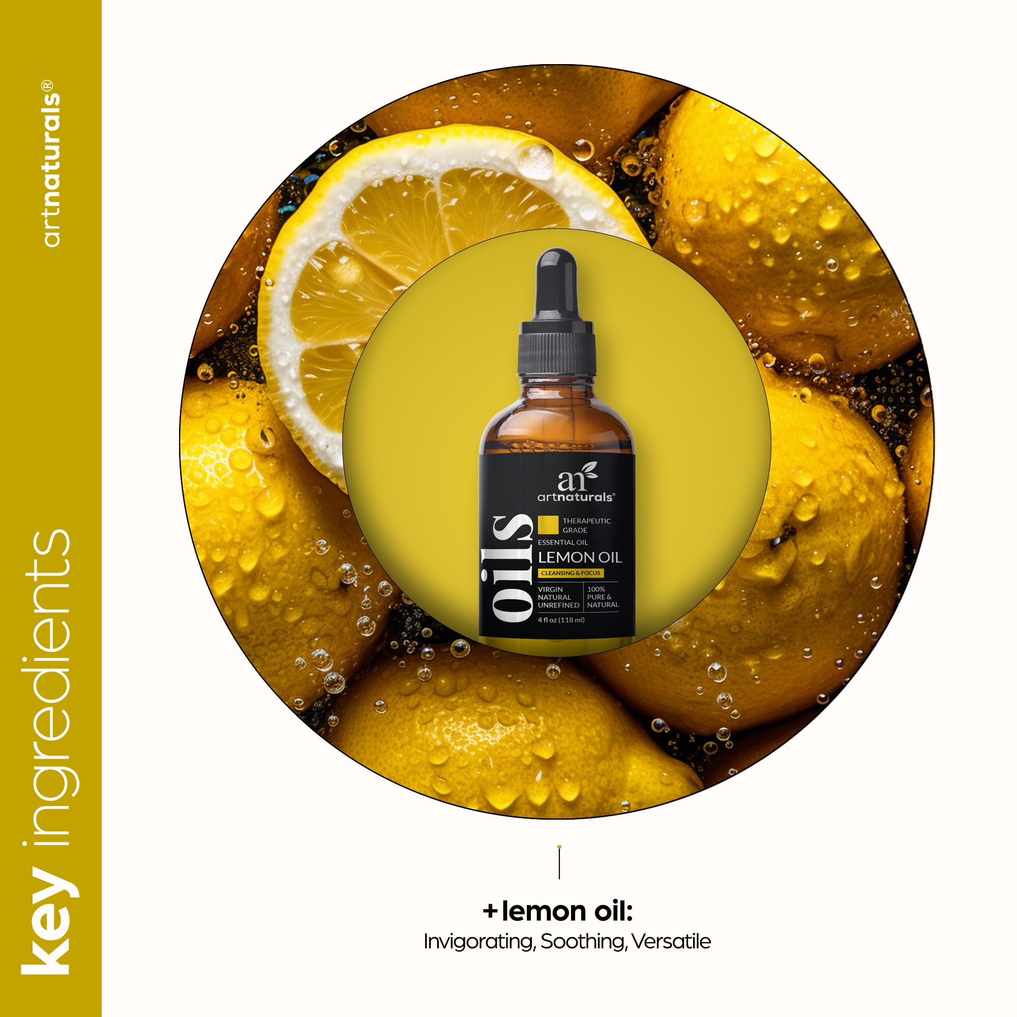 Lemons with ArtNaturals Lemon Essential Oil bottle