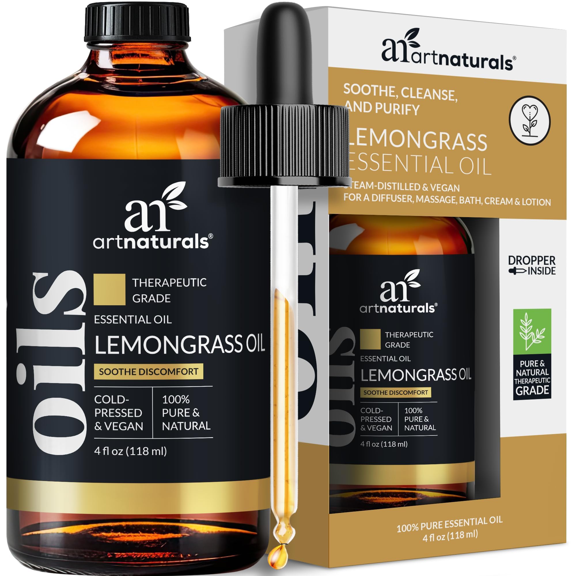 Front view of artnaturals Lemongrass Essential Oil bottle (4 oz / 118 ml)