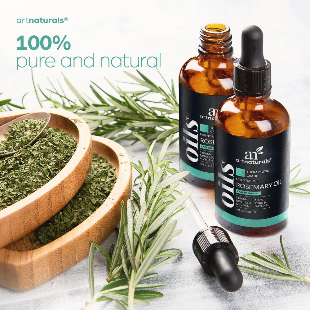 Amber glass bottle protecting rosemary essential oil from light