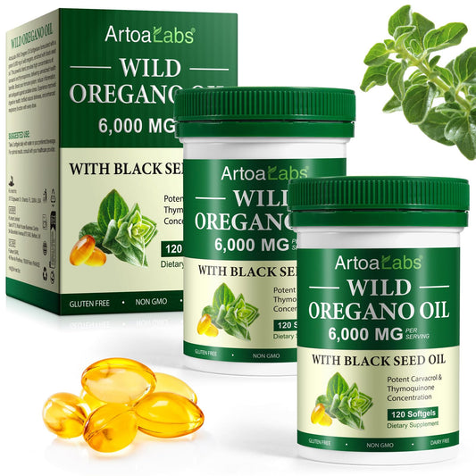 Artoalabs Oil of Oregano Softgels - 2 Pack with Black Seed Oil, 240 Count