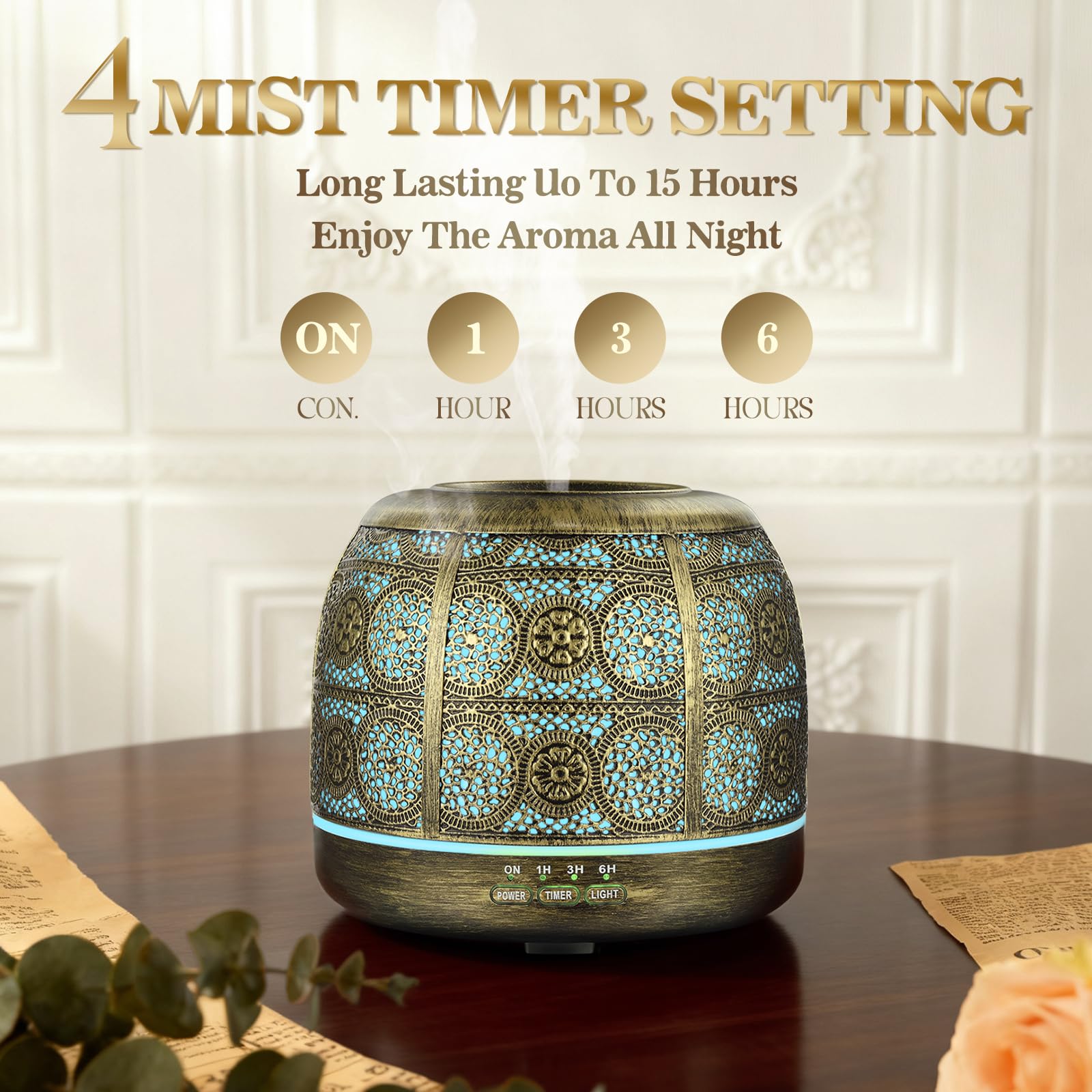 Diffuser operating in a living room with ambient lighting