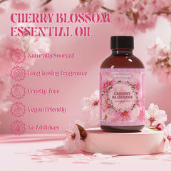 Close-up of Cherry Blossom Essential Oil 120ml bottle with label