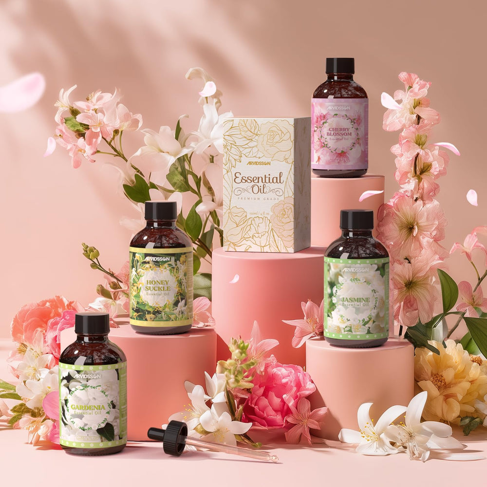 Aromatherapy setup with cherry blossom oil for diffuser