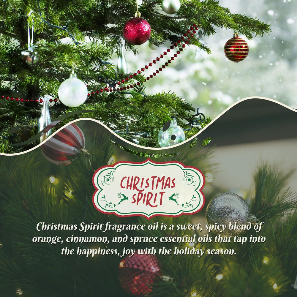Pine-scented Christmas Spirit oil highlighting pine needles and winter ambiance