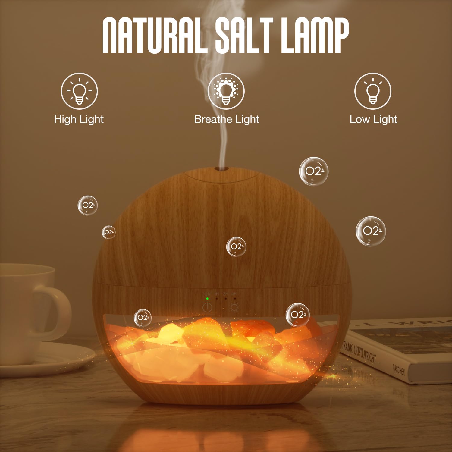Diffuser showing adjustable mist timer and ambient light options