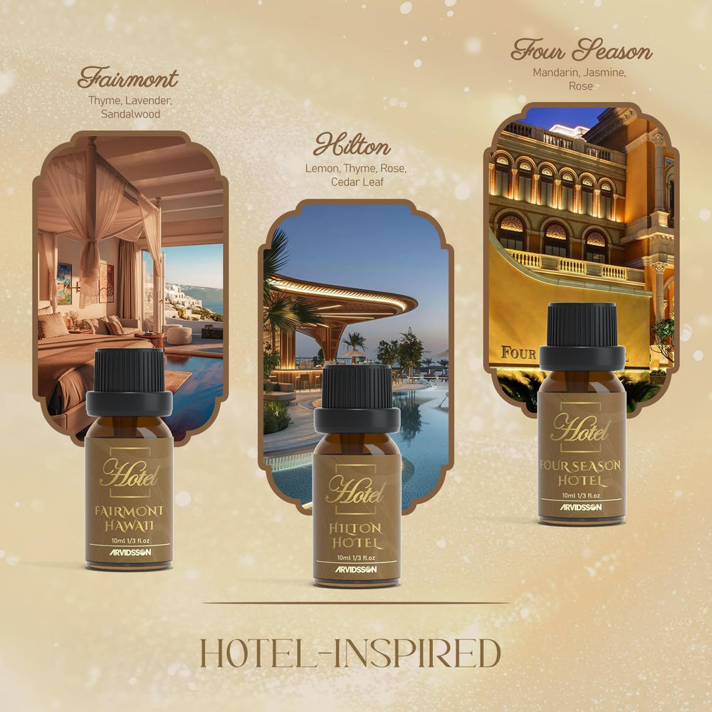 Amber-dropper bottles with ARVIDSSON hotel fragrance oils for DIY
