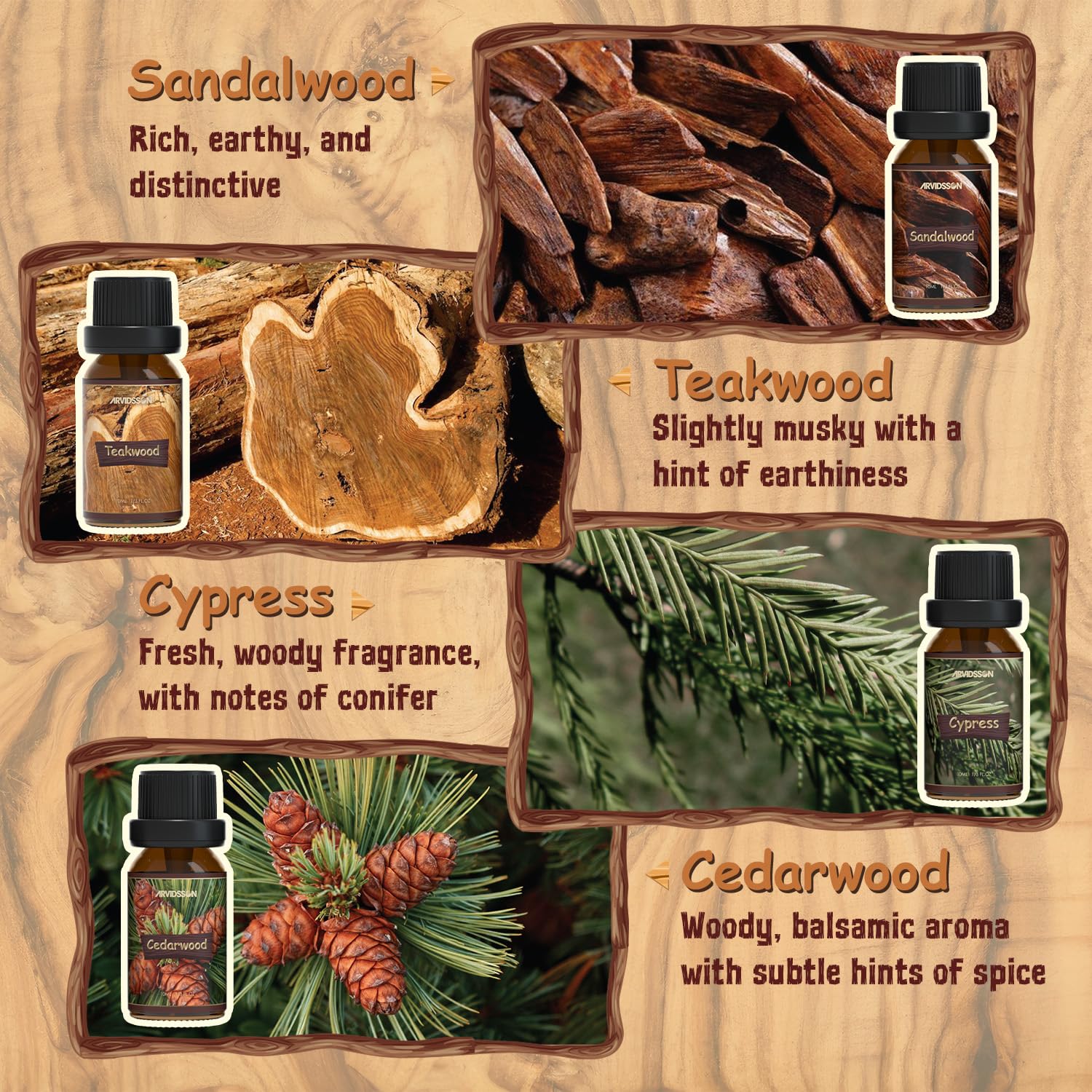 Cedarwood and Sandalwood oils within ARVIDSSON woody set