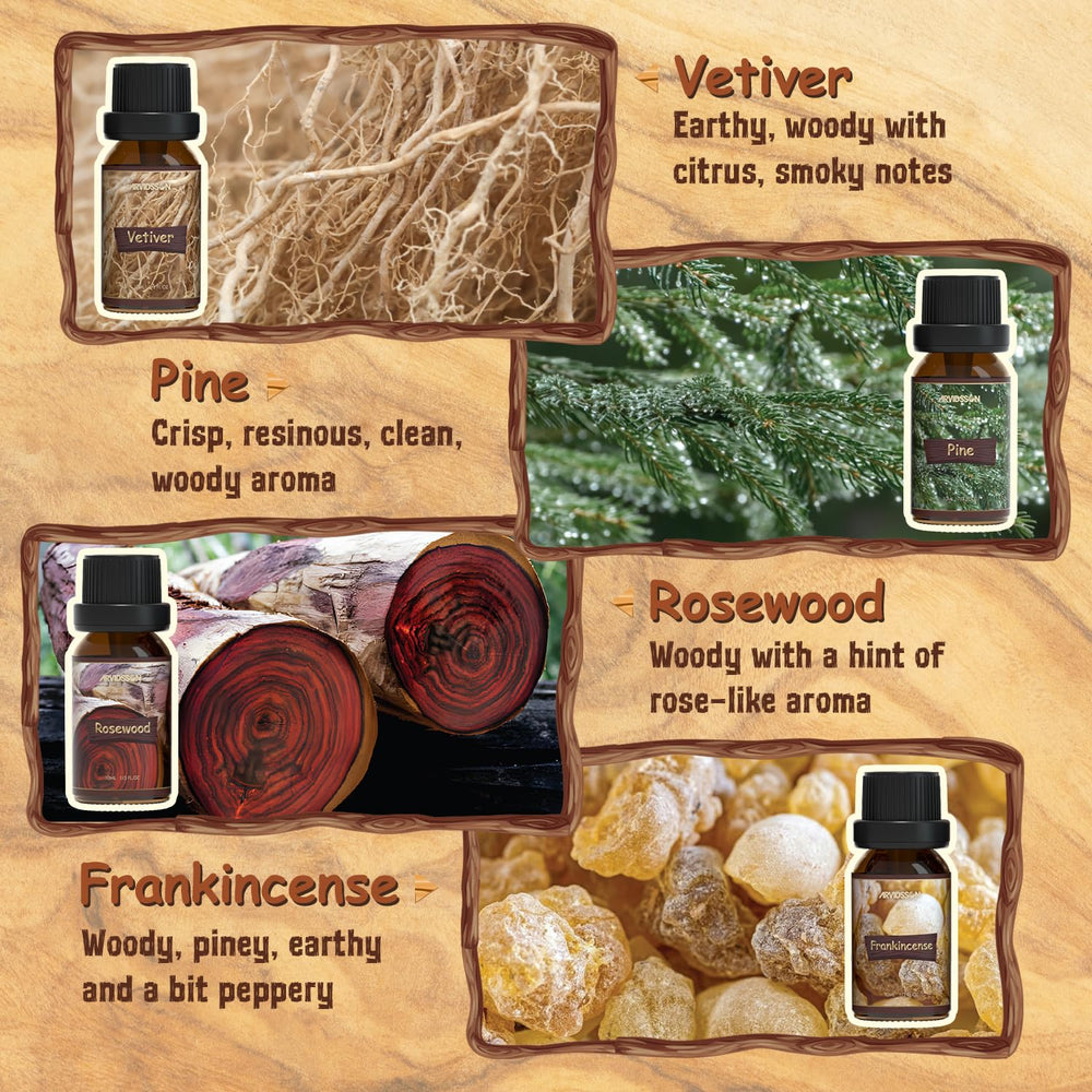 Pine, Cypress and Juniper Berry essential oils in 10ml bottles