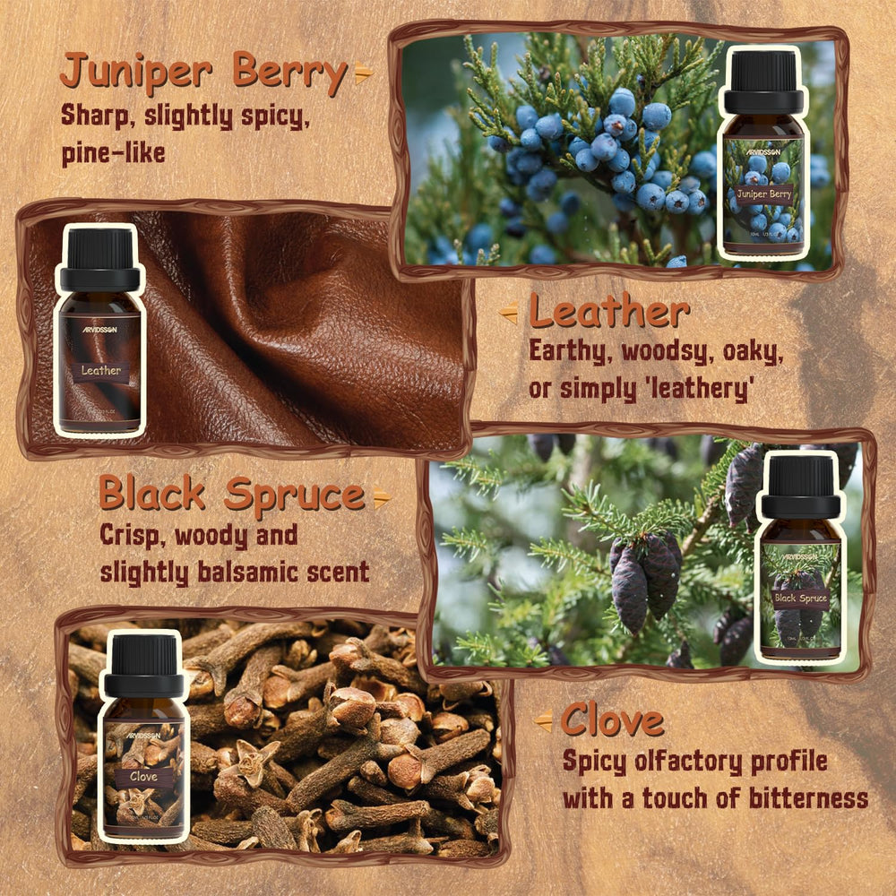 Frankincense, Clove and other oils in glass bottles from ARVIDSSON set