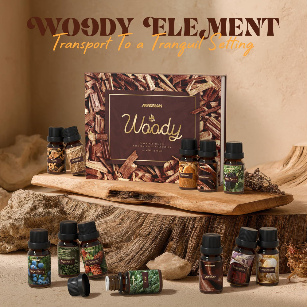 Usage ideas for ARVIDSSON woody oils including diffusing and DIY projects