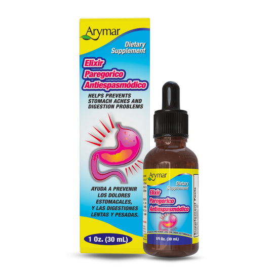 Arymar Elixir Paregorico Antiespasmodico bottle front 1 oz