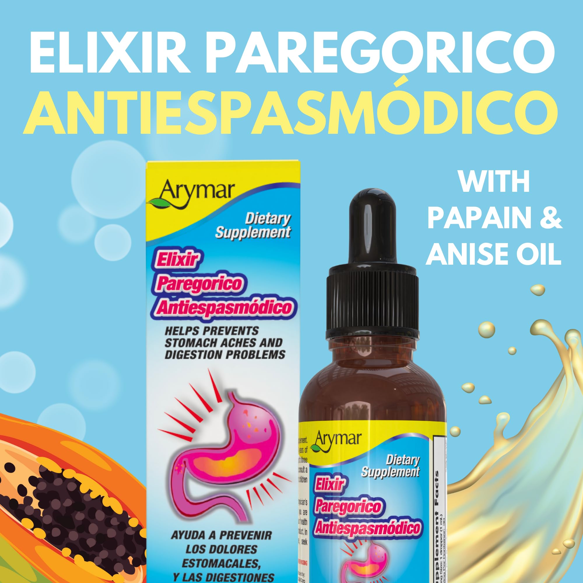 Close-up of Arymar Elixir Paregorico Antiespasmodico label