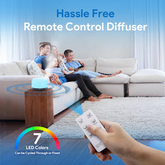 Remote control for ASAKUKI diffuser showing timer and light settings.