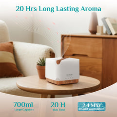 Diffuser placed in a cozy bedroom setting