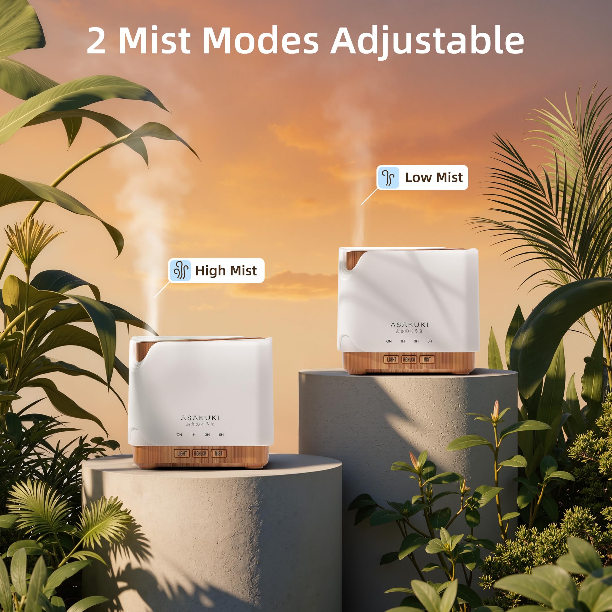Diffuser showing multiple mist and light modes in use