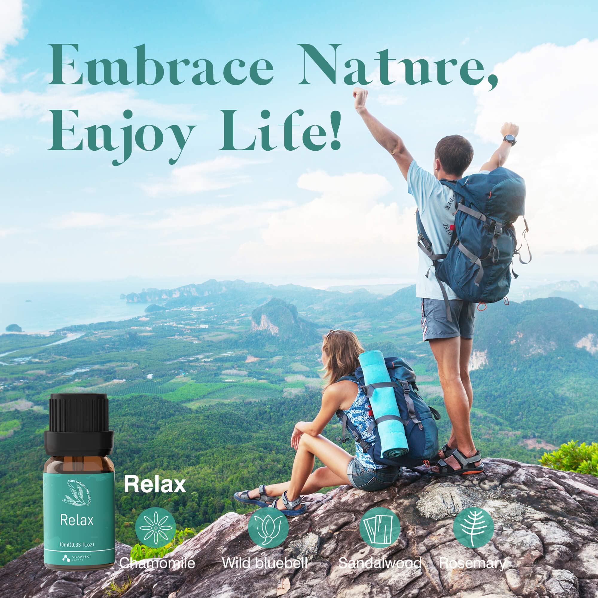 ASAKUKI Relax essential oil blend bottle for diffusers