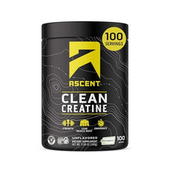 Ascent Clean Creatine Monohydrate Powder tub with label showing 5 g per serving