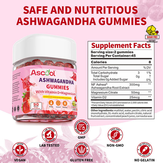 Close-up of sugar-free mixed-berry Ashwagandha gummy