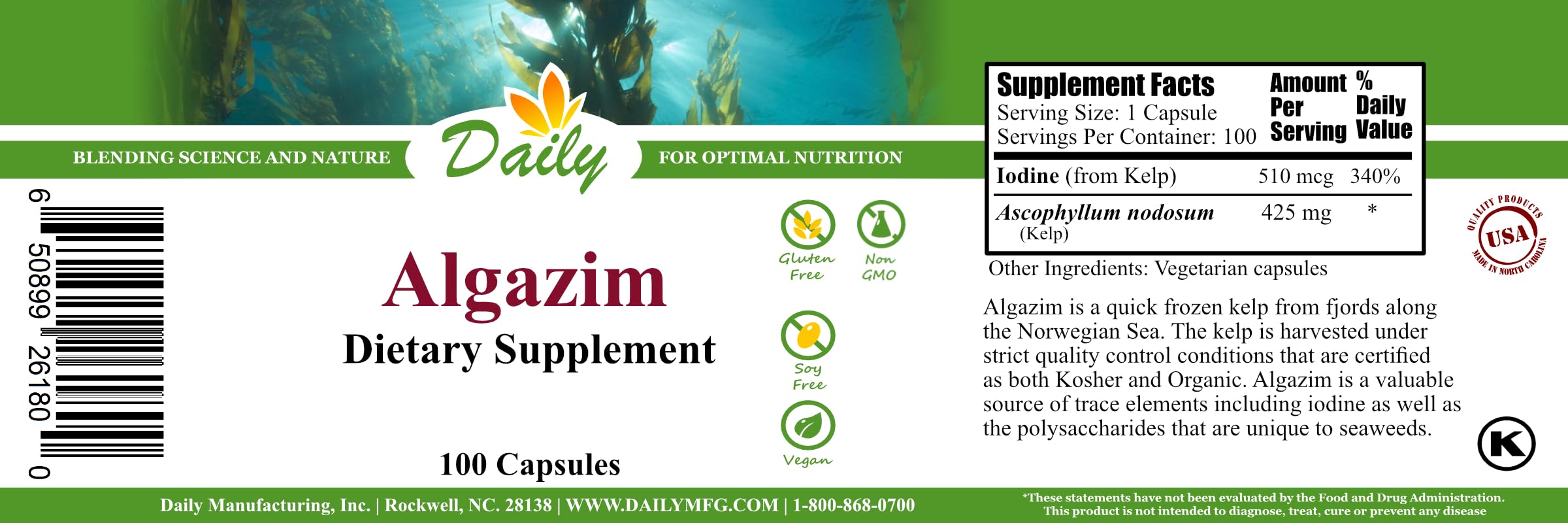 Capsule showing iodine 510 mcg and Ascophyllum Nodosum 425 mg
