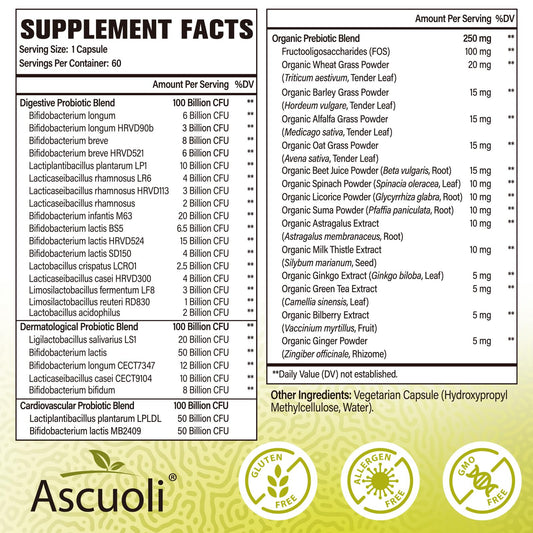 60-count bottle of Ascuoli Probiotics capsules