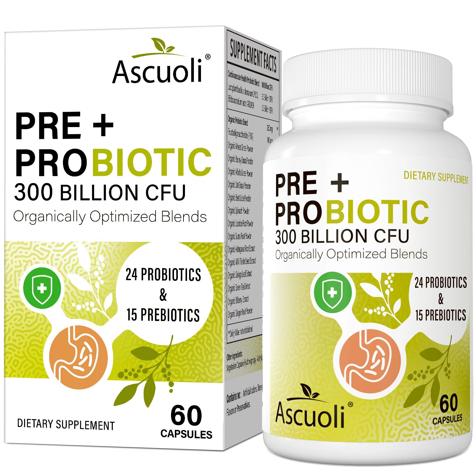Bottle label of Ascuoli Probiotics for Women and Men with 300B CFU