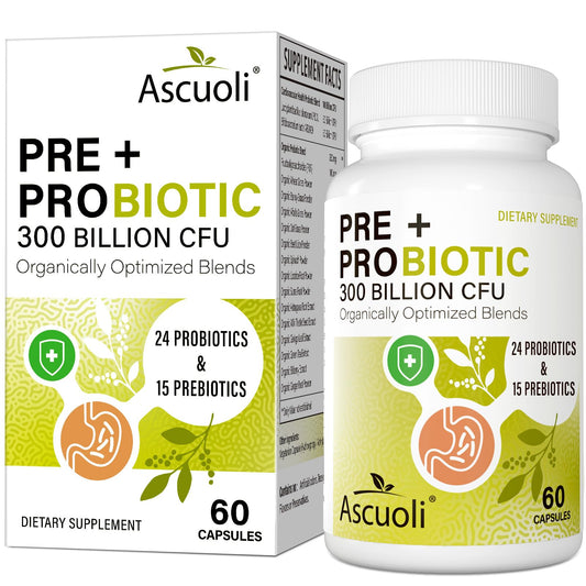 Bottle label of Ascuoli Probiotics for Women and Men with 300B CFU