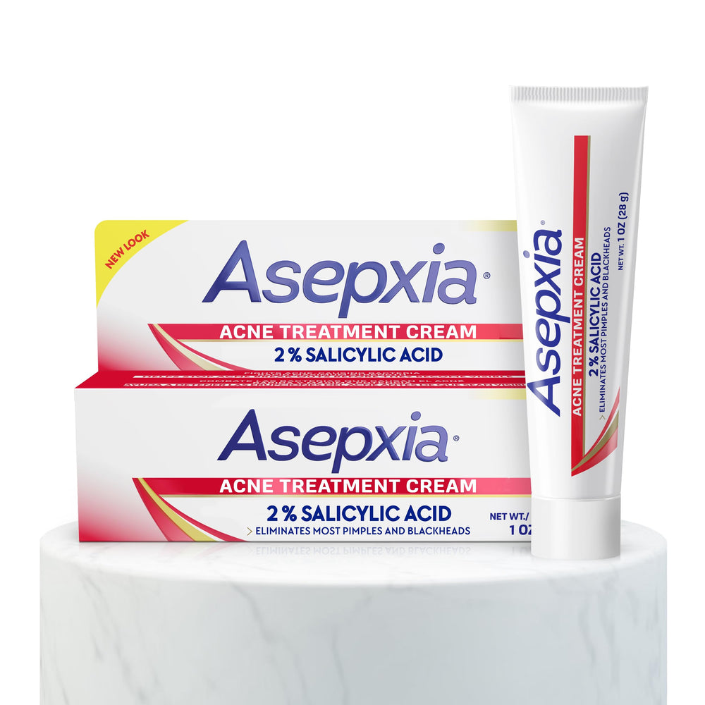 Asepxia 2% salicylic acid spot treatment bottle targets stubborn blemishes for clearer skin.